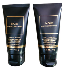 Bath & Body Works Noir travel-size cream bottle close-up for on-the-go hydration.