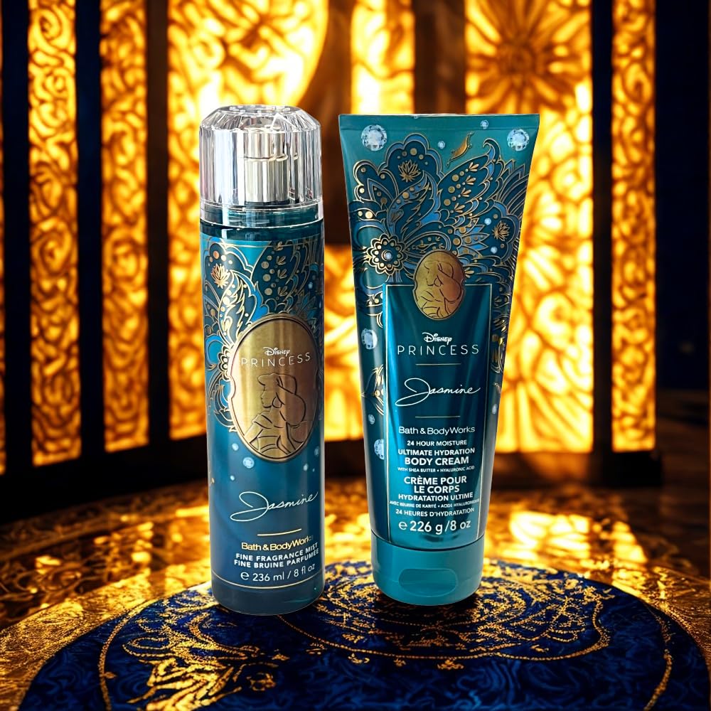 Display showing Princess Jasmine collection with festive holiday vibes