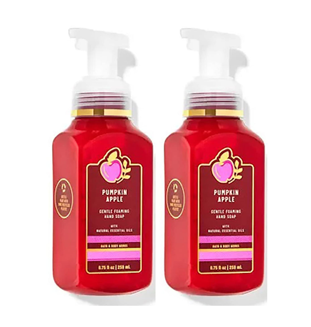 Bath & Body Works Pumpkin Apple foaming hand soap bottle shows rich lather and skin moisturization.