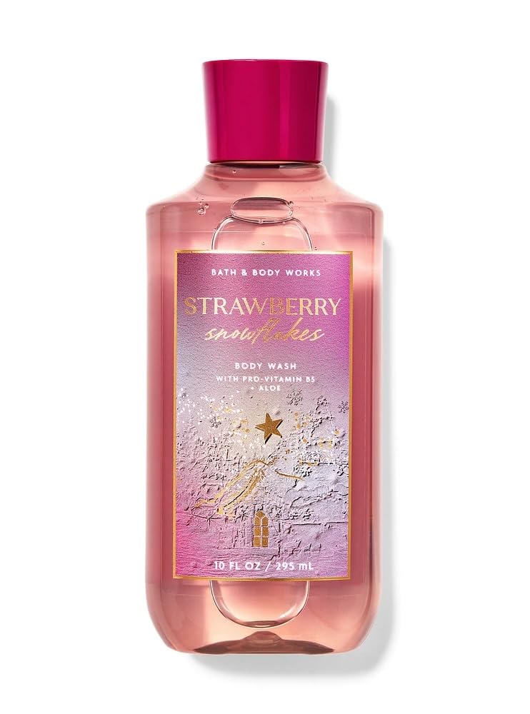 Bath & Body Works Strawberry Snowflakes body wash bottle, nourishing cleanse for soft skin.