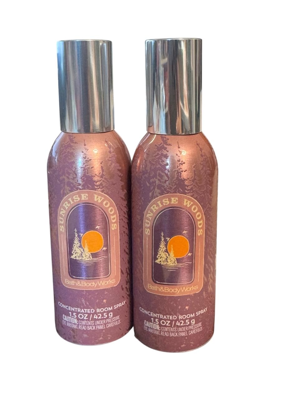 Bath & Body Works Sunrise Woods bottle top showcases woody aroma for mood-enhancing rooms.