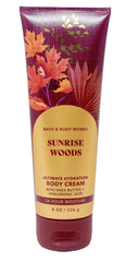 Sunrise Woods cream texture closeup showing creamy hydration and forest scent.