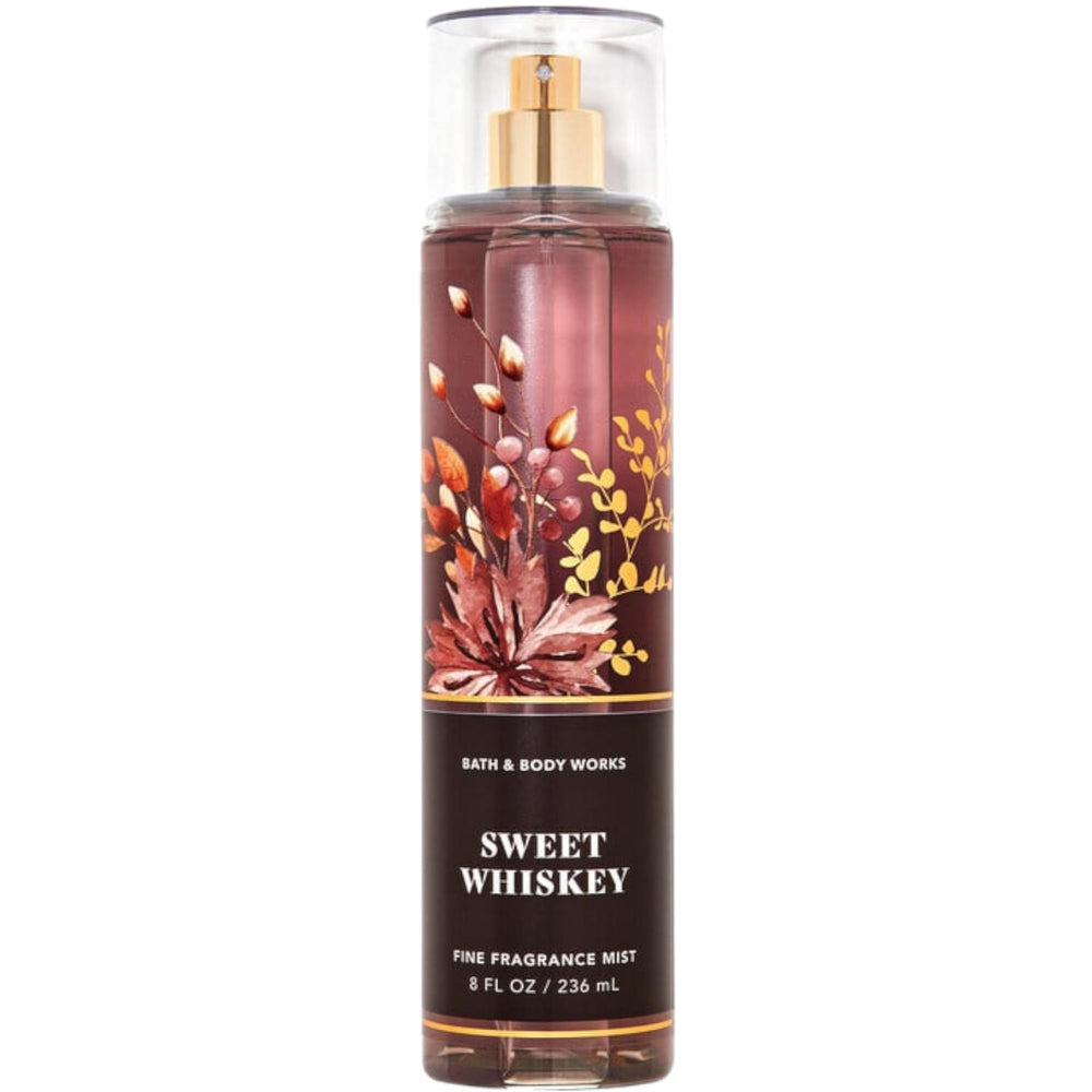 Bath and Body Works Sweet Whiskey body spray bottle, long-lasting fragrance for daily wear.