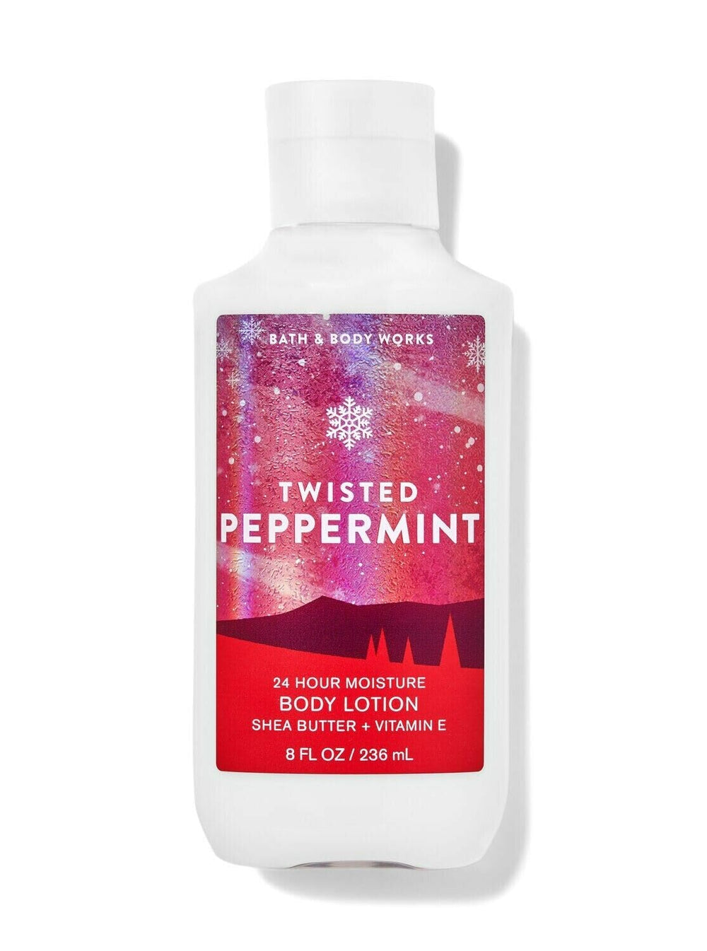 Bath and Body Works Twisted Peppermint lotion bottle delivers 24-hour moisture and quick absorption