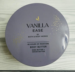 Bath & Body Works Vanilla Ease product label highlighting fragrance notes