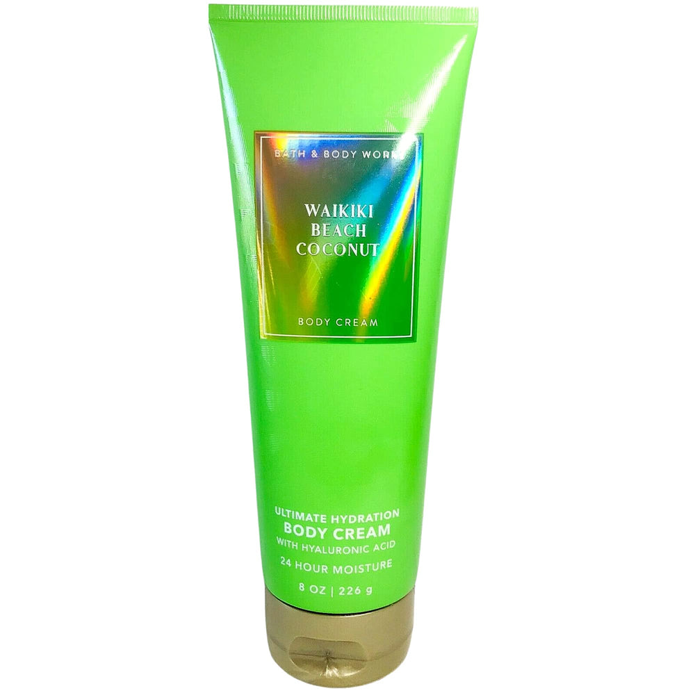 Bath and Body Works Waikiki Beach Coconut 2-pack cream close-up shows rich formula for soft, hydrated skin.
