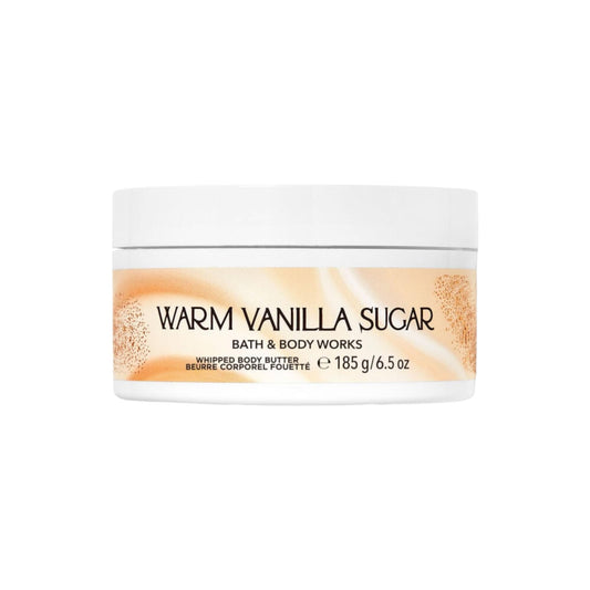 Bath & Body Works Warm Vanilla Sugar body butter jar delivers rich moisture and subtle shimmer.