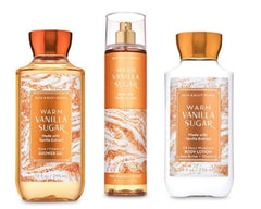 Bath & Body Works Warm Vanilla Sugar shower gel bottle delivers rich lather with vitamin E and aloe
