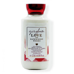 Bath & Body Works Gingham Love lotion bottle for long-lasting moisture and soft skin.