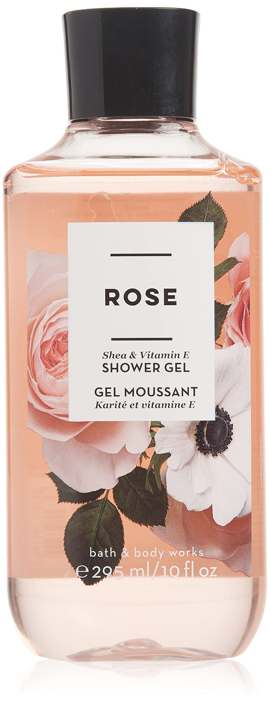 Bath & Body Works Rose Shea & Vitamin E Shower Gel bottle with rose-scented lather for daily cleansing.
