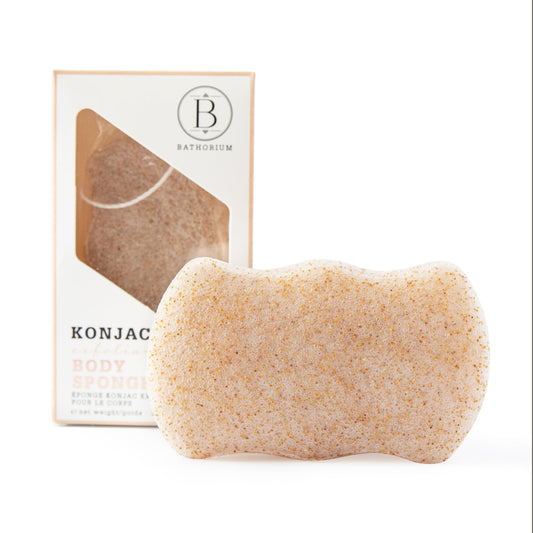Bathorium Konjac Walnut Shell Sponge hanging to dry after use for hygienic storage.