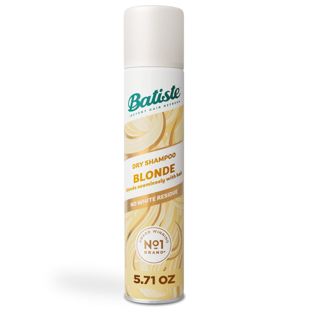 Batiste Brilliant Blonde dry shampoo bottle front for a quick refresh.