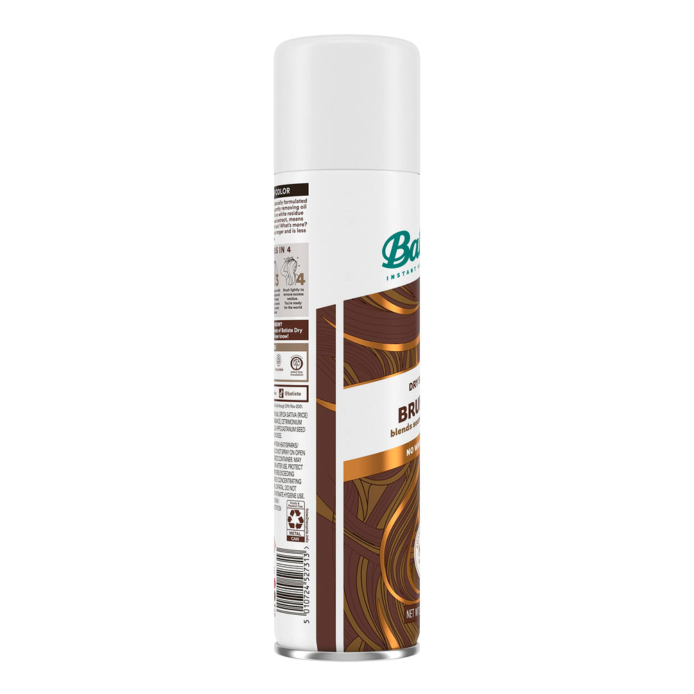 Batiste Brunette Dry Shampoo application blends with brunette tones to reduce visible residue.