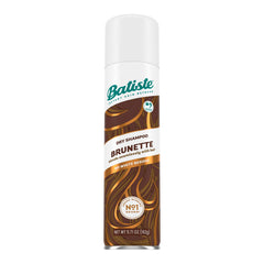 Batiste Brunette Dry Shampoo bottle absorbs oils for a fresher look.