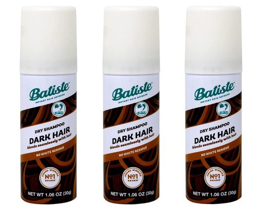 Batiste Dry Shampoo Dark mini bottle front view for quick color-safe refresh