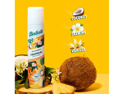 Batiste Dry Shampoo Tropical hair before after demonstrates refreshed look after spray.