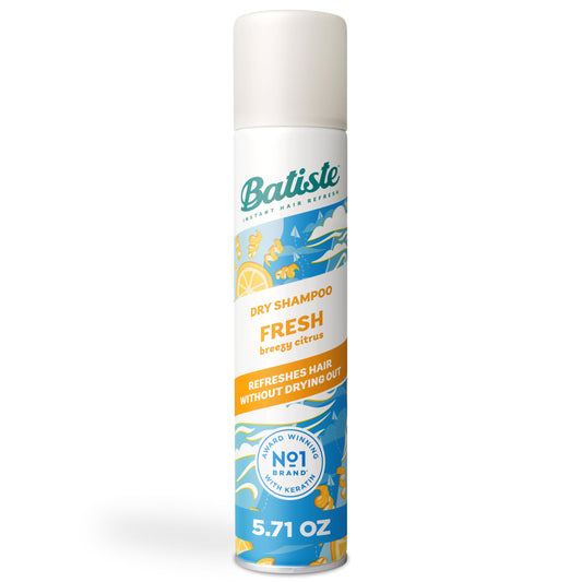 Batiste Fresh Dry Shampoo bottle ready to spray for a quick refresh.