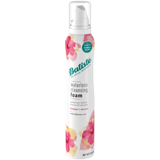 Batiste Waterless Foam bottle shows quick hibiscus-scented refresh between washes