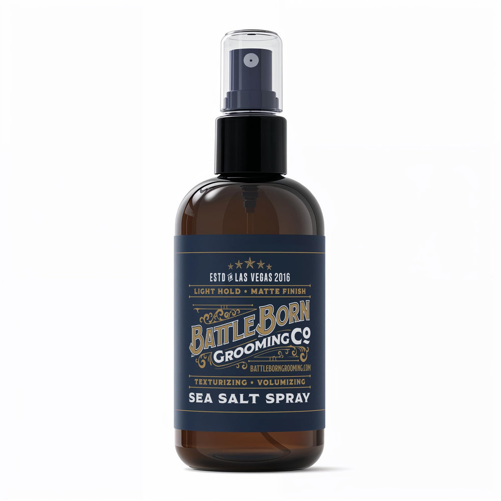 Battle Born Grooming Co Sea Salt Spray bottle front with vegan formula for textured hair