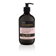 Baylis & Harding hand soap dispenser in rose geranium for bathroom or kitchen use.