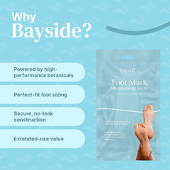 Bayside Foot Mask exfoliating action demonstrates gentle skin renewal.