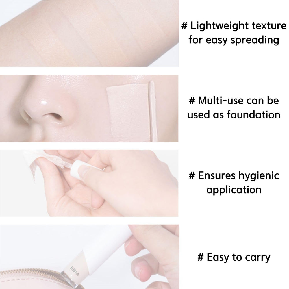 BBIA EAU Stay Concealer texture closeup highlights airy, water-light finish that blends easily.