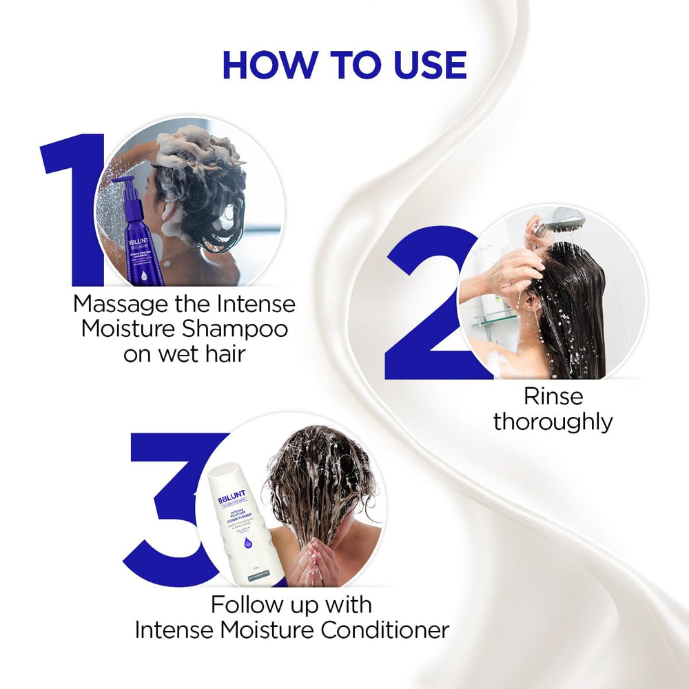 BBLUNT Intense Moisture Conditioner applied to mid-length hair