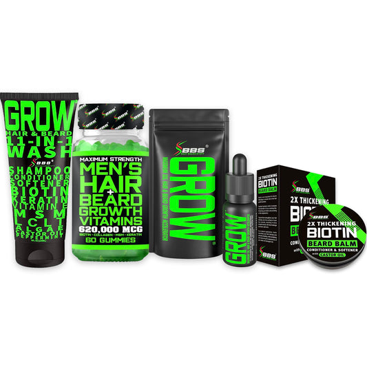 Beard growth serum bottle from BBS Best Beard Stuff supports fuller beard potential.