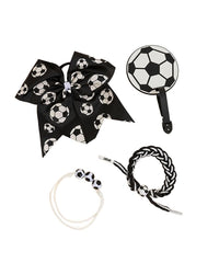 BBTDIN soccer cheer bow white ponytail holder with soccer ball design for daily team looks.