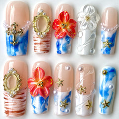 BByogooz ocean design azure press-on nails in chic gradient for daily wear