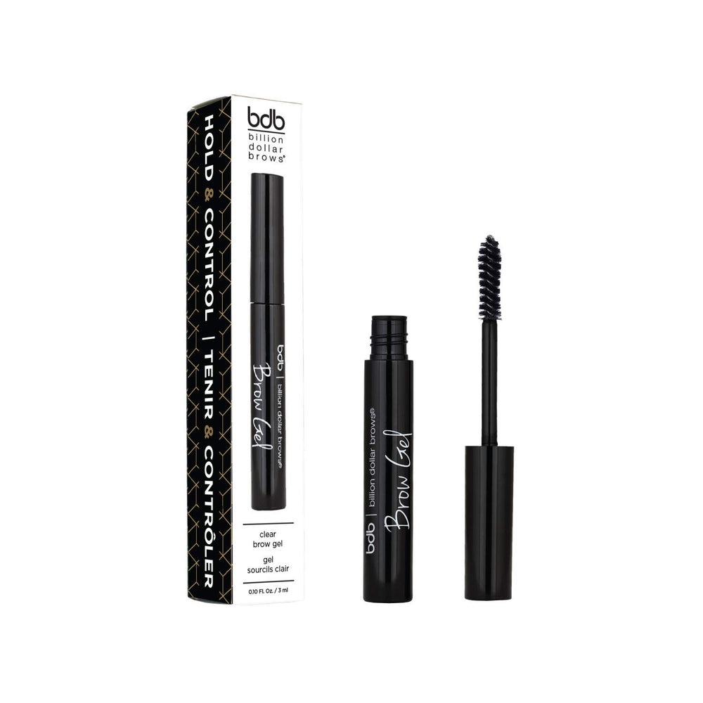 Billion Dollar Brows clear gel on bare brows for natural definition.