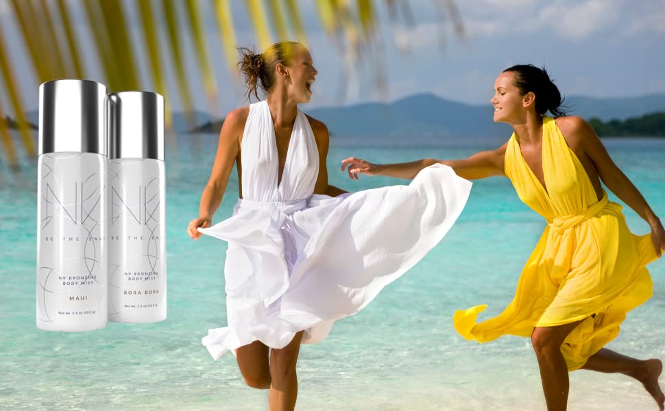 BE THE ENVY NV Maui Bronzing Body Mist being sprayed for smooth airbrushed finish
