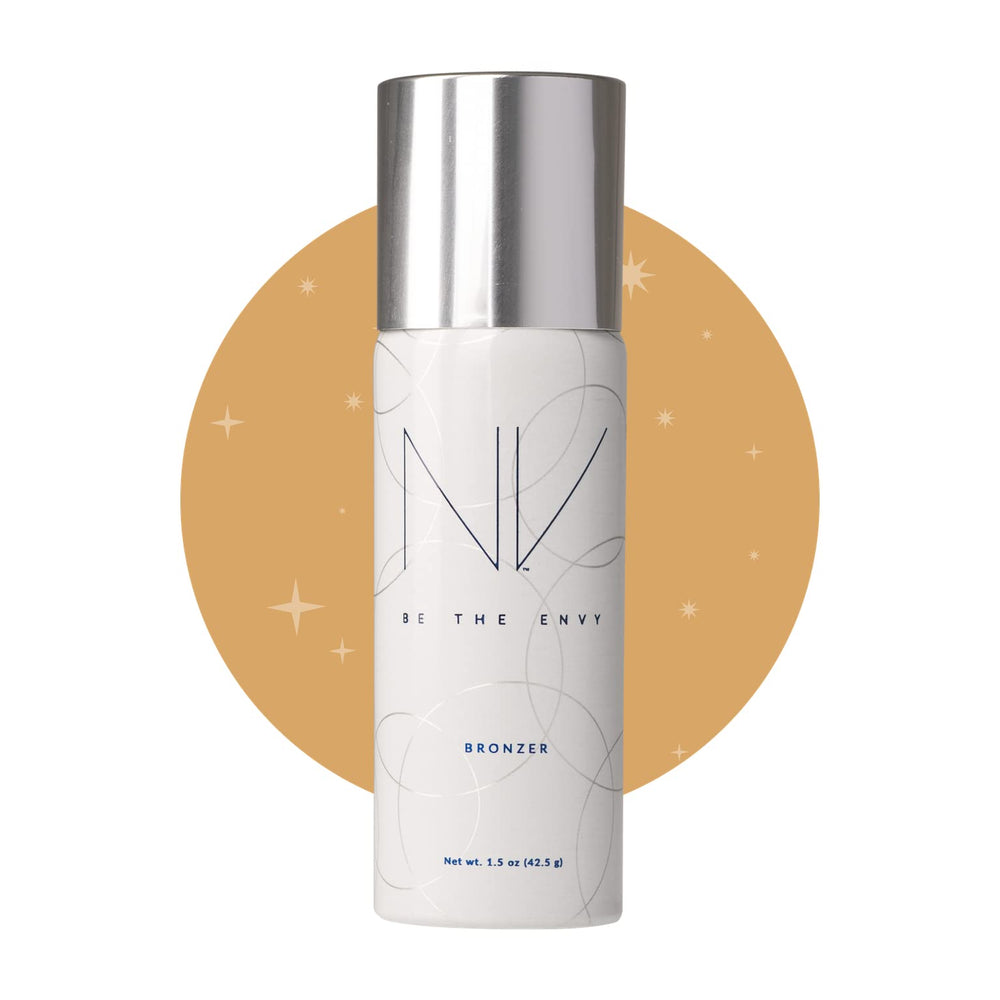 BE THE ENVY NV Perfecting Mist Bronzer shade swatches revealing 9-tone range for diverse skin
