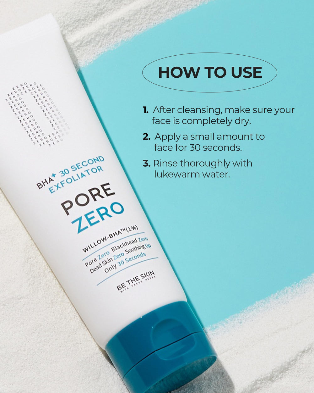 BE THE SKIN BHA+ packaging shot reinforces vegan, cruelty-free skincare values.