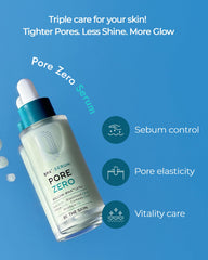 Cica soothing icon on BE THE SKIN Pore Zero Serum packaging indicating calm look.