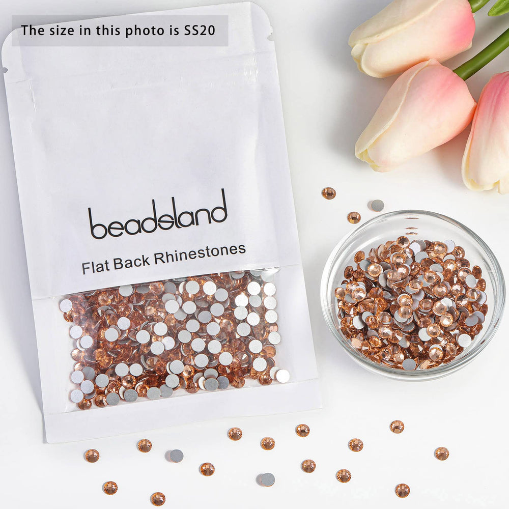 Beadsland champagne flat-back rhinestones for accessories; versatile decor with brilliant facets.