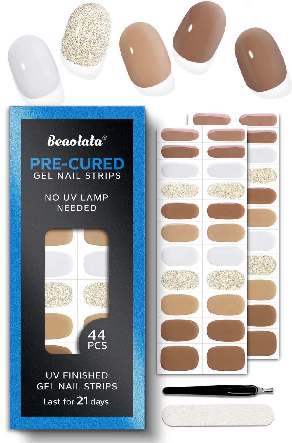 Beaolata cinnamon brown pre-cured gel strip close-up for salon-quality nails