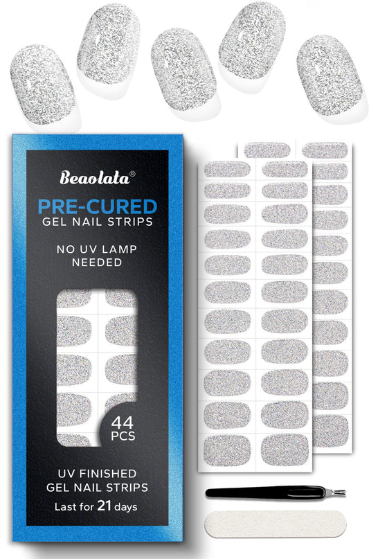 Beaolata Ethereal Silver strips close-up showing salon-quality color without UV cure.