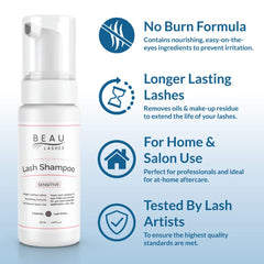 Beau Lashes foaming wash brush close-up shows gentle lather for delicate lash care