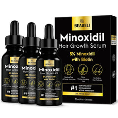 Beaueli 5% Minoxidil bottle ready for easy application to thinning areas.