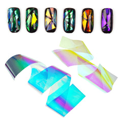 BEAUTÉ GALLERIA rainbow iridescent sheets add depth to gel manicures.