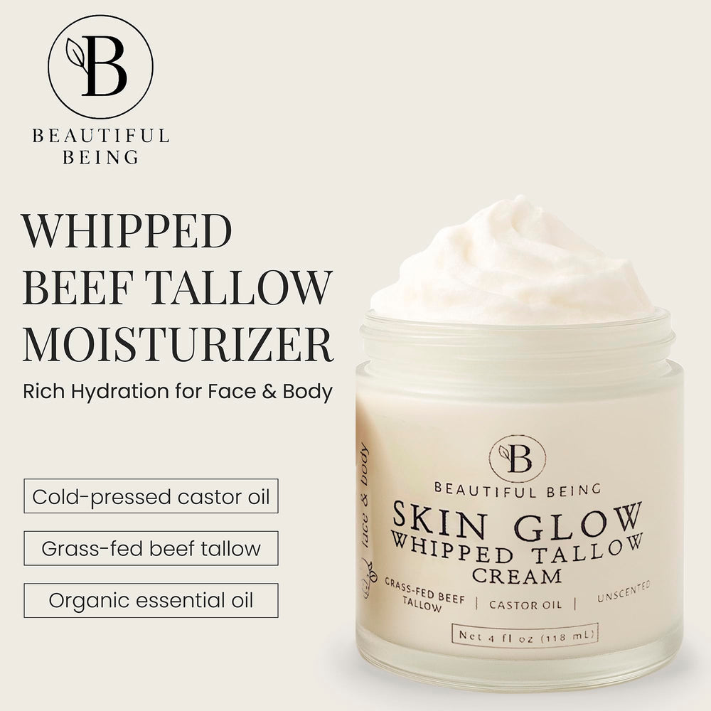 Beautiful Being Skin Glow on the face demonstrating smooth absorption for sensitive skin.