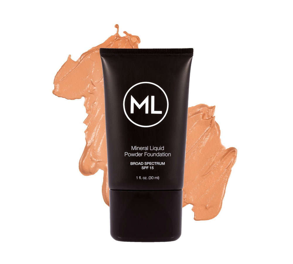 Beauty Basics Mineral Liquid Powder Foundation Natural Beige bottle with velvety finish and SPF protection