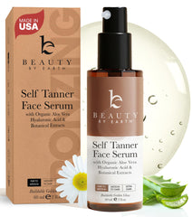 Beauty by Earth Face Tanner Serum application close up showing smooth tan finish