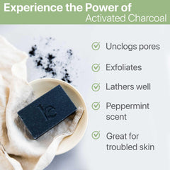 Close-up of lather from the charcoal bar with peppermint and tea tree oils.