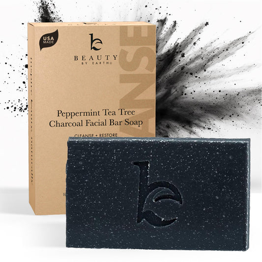 Beauty by Earth Peppermint Tea Tree Charcoal Bar Soap, refreshing cleanse.