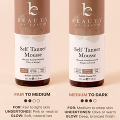 Beauty by Earth packaging emphasizing clean, non-toxic tanning solution