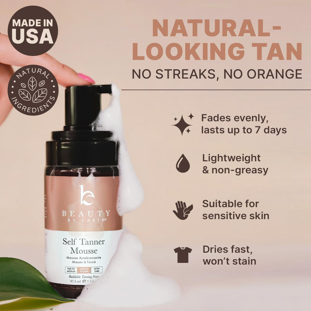 Beauty by Earth Self Tanner Mousse dye-free formula for safe tanning