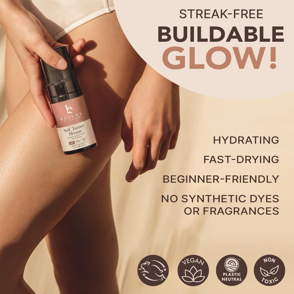 Beauty by Earth self tanner mousse delivers a streak-free finish.