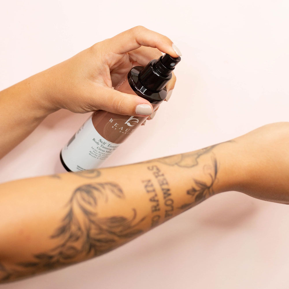 Beauty by Earth Self Tanner result on skin with natural bronze glow